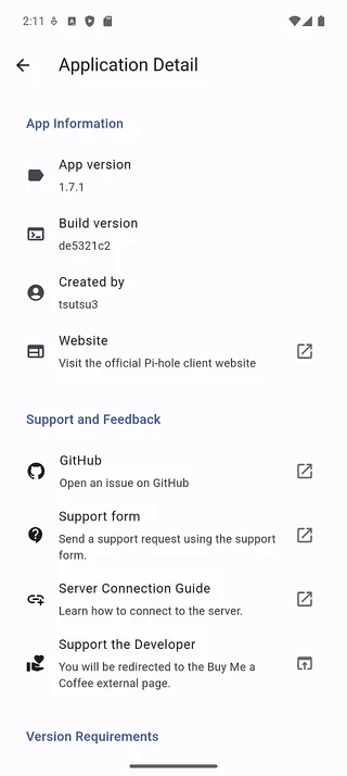 Application detail screen