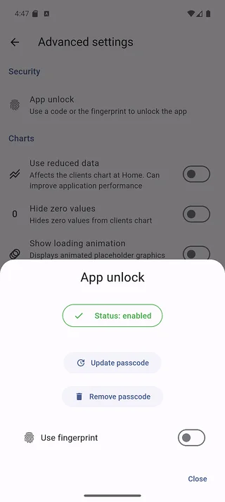 App unlock settings