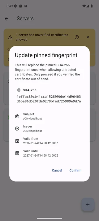 Update pinned fingerprint dialog