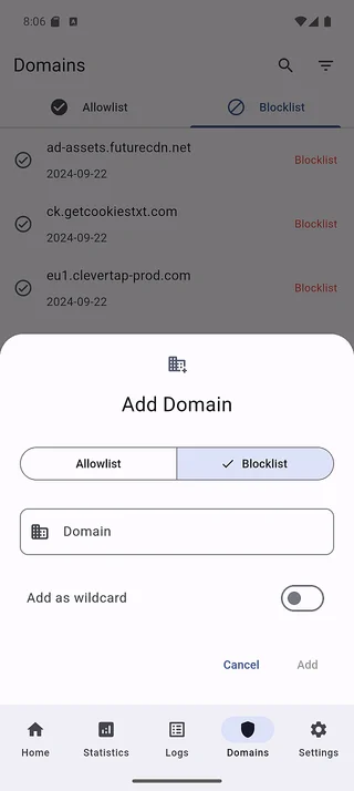 Add domain dialog