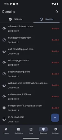 Domains list screen