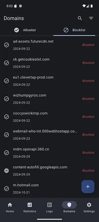 Domains list screen