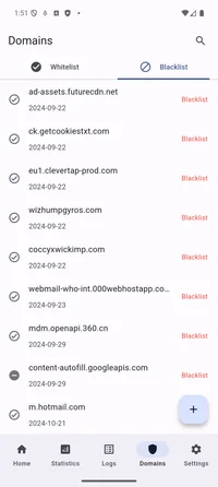 Domains list screen