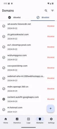 Domains list screen