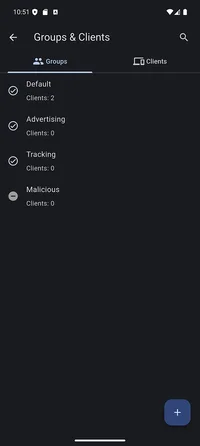 Groups and clients screen