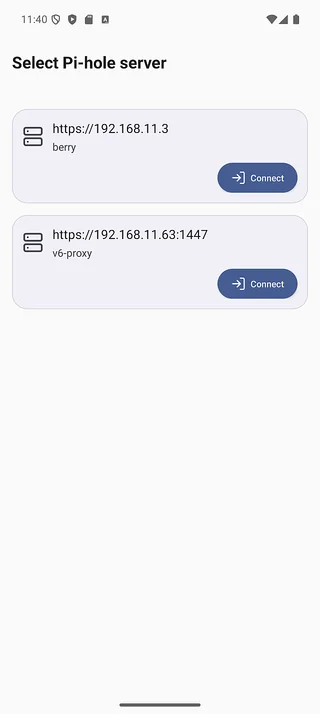 Widget server selection screen