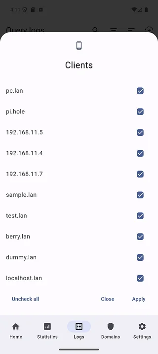 Logs filter clients