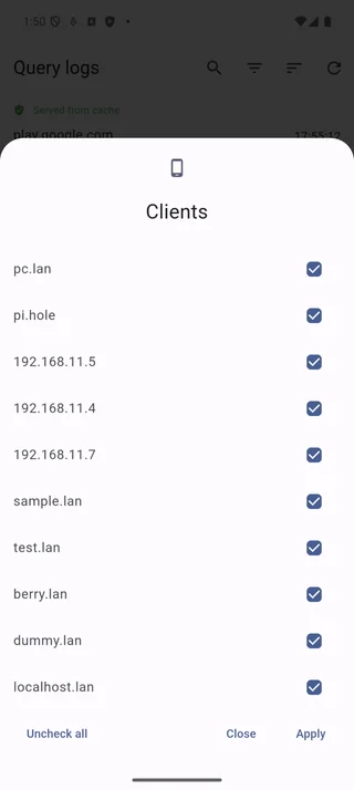 Logs filter clients