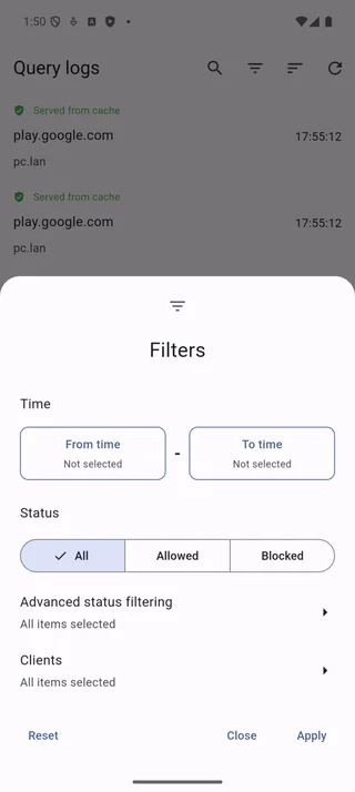 Logs filter overview