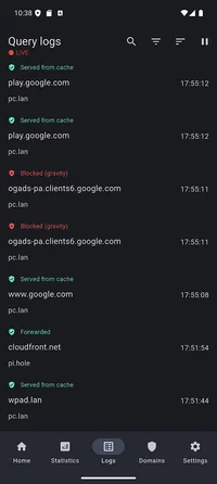 Live log view