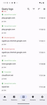 Live log view