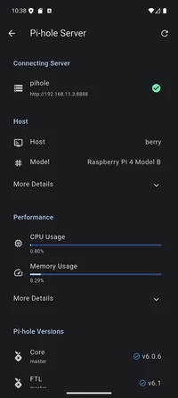 Server info screen