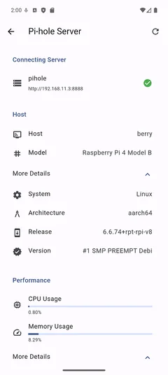 Server info expanded top