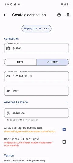 Self-signed certificate settings