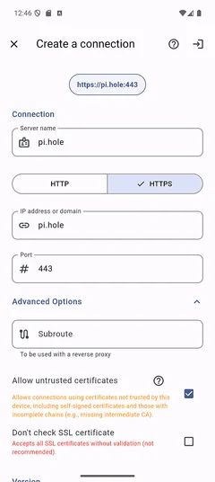 Self-signed certificate settings