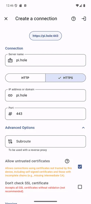 Self-signed certificate setting
