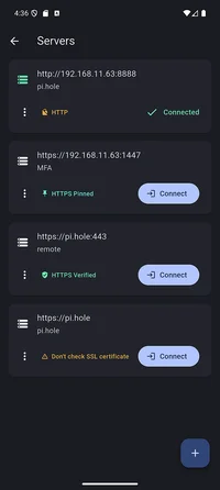 Servers list in App Settings