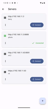 Servers list in App Settings