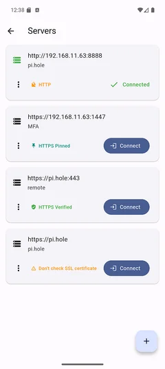 Servers list in App Settings