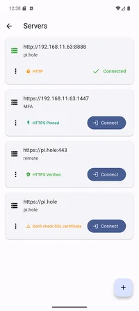 Servers list in App Settings