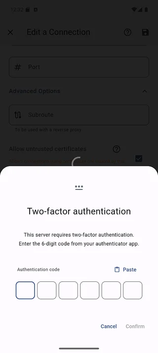 Two-factor authentication dialog